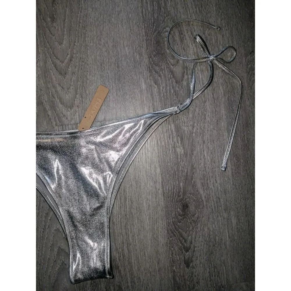 NWT SKIMS Metallic Swim Skimpy Triangle Bottom Side Tie Swimwear Nickle Size 4X